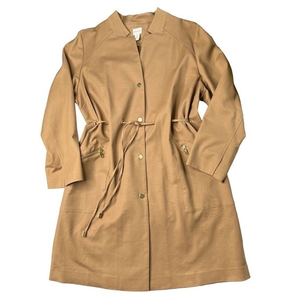 NWT CHICO'S Brown Drawstring Duster Trench Coat Jacket Size Petite 3 (XL 16/18) - Picture 7 of 16